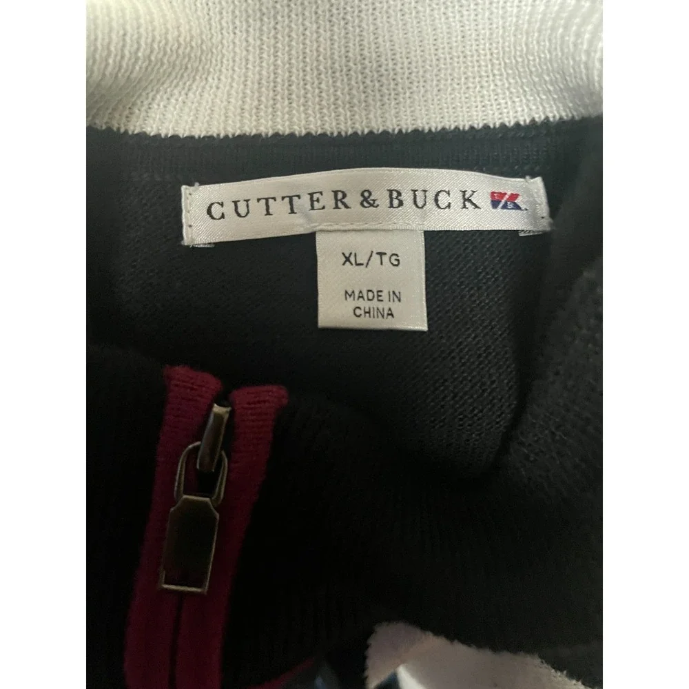 Cutter &‎ Buck Argyle Quarter Zip Sweater Navy Cotton Pullover XL
